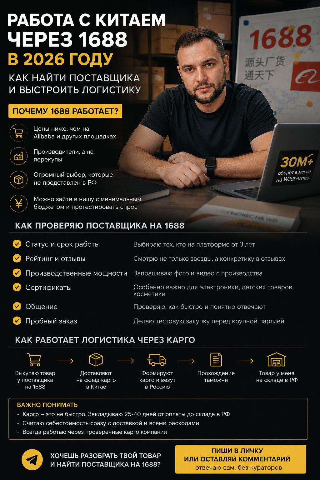 Работа с Китаем через 1688 в 2026 году: как найти поставщика, проверить товар и организовать логистику до Wildberries без ошибок. Пошаговая инструкция для селлеров по выкупу, проверке качества и доставке карго из Китая в Россию для успешного запуска продаж.