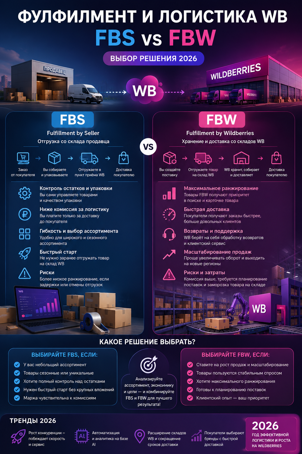 Фулфилмент для Wildberries 2026: FBS или FBW, что выбрать селлеру для роста продаж и экономии на логистике