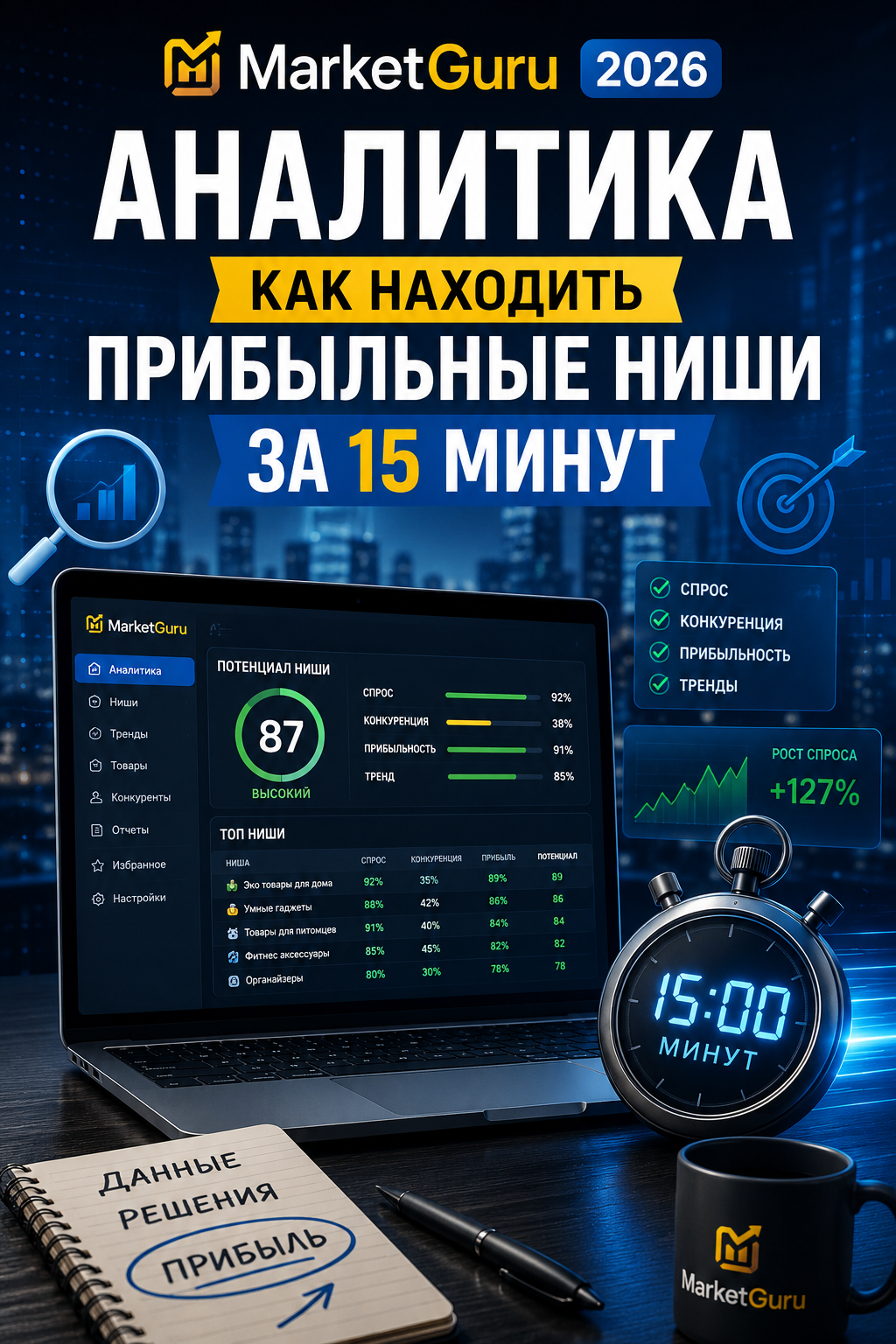 Аналитика MarketGuru 2026: как найти прибыльную нишу на Wildberries за 15 минут и провести анализ конкурентов без ошибок