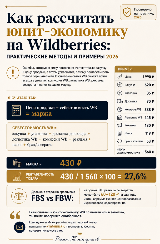 Юнит-экономика Wildberries 2026: как рассчитать реальную маржу и не слить бюджет на старте. Пошаговый гайд для селлеров
