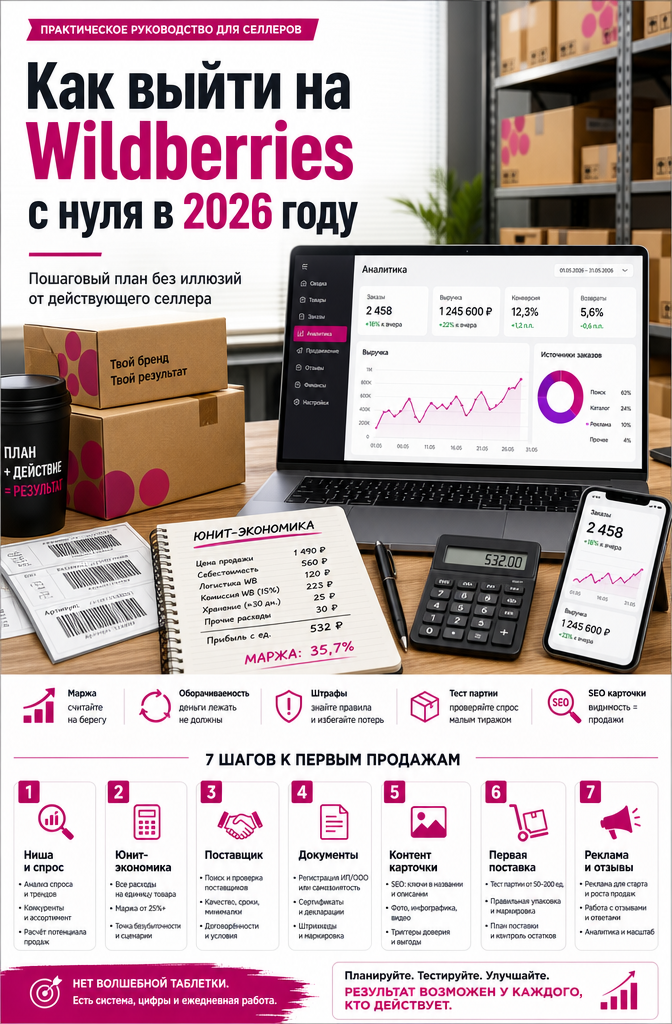 Как выйти на Wildberries с нуля в 2026 году: пошаговый план запуска продаж через фулфилмент без своего склада и ошибок в маркировке