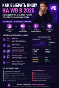 Как выбрать нишу на Wildberries в 2026 году: методология анализа рынка от действующего селлера с оборотом 30 млн рублей. Пошаговый алгоритм поиска прибыльного товара, чтобы не слить бюджет на старте и сразу выйти в топ. Узнайте, как анализировать конкурентов и считать юнит-экономику профессионально.