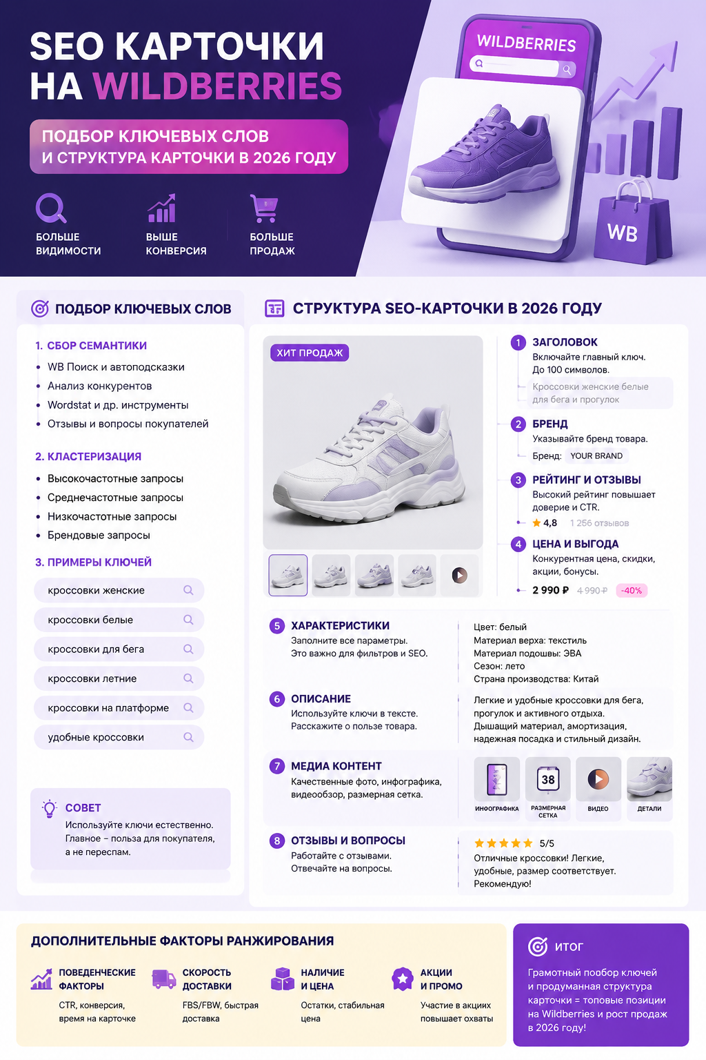 SEO карточки Wildberries 2026: пошаговый алгоритм подбора ключевых слов и настройки структуры для взрывного роста продаж и вывода товаров в топ поиска без лишних затрат на рекламу