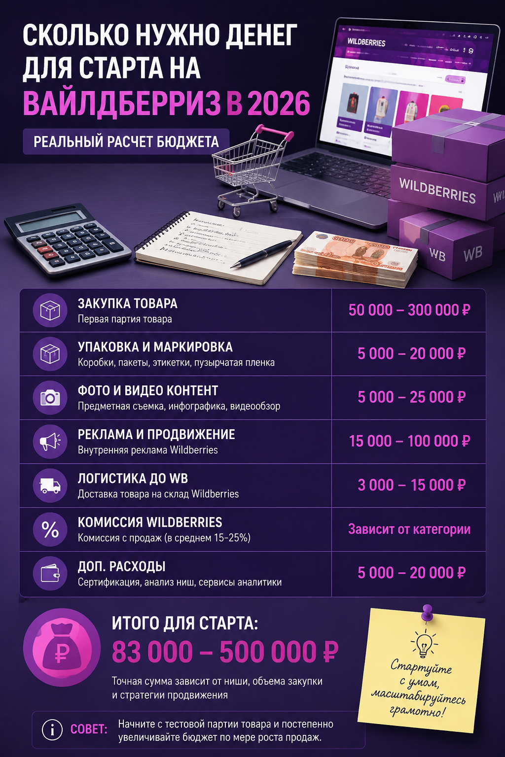 Сколько нужно денег для старта на Вайлдберриз в 2026: реальный расчет бюджета и юнит-экономика ВБ без ошибок от Рахима Танжарикова. Узнайте бюджет для выхода на ВБ и минимальные вложения для запуска продаж без сливов. Пошаговый разбор финансов от действующего селлера с оборотом 30 млн рублей. Актуальное обучение практике маркетплейсов без кураторов.